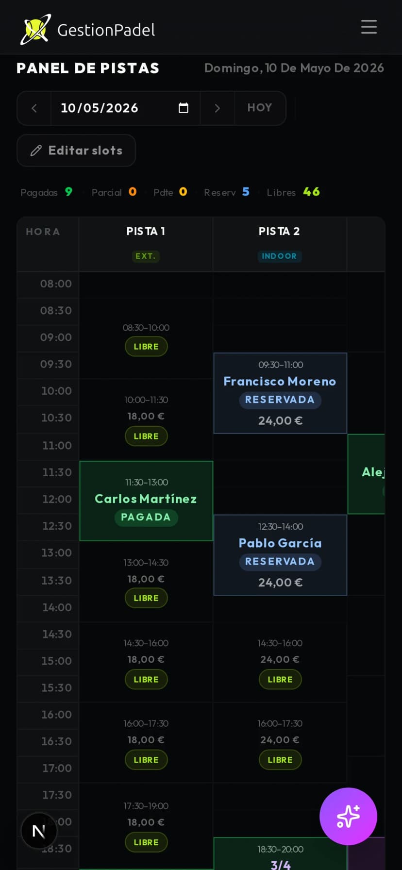 Reservas sincronizadas en mobile